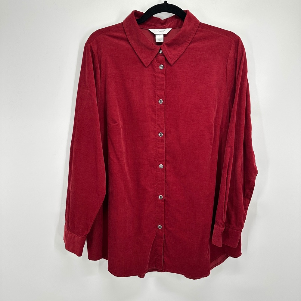 CJ Banks Corduroy Shirt Womens X Red Burgundy Long Sleeve Button Down Cotton Top
